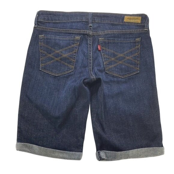 Levis Womens Bermuda Denim Shorts Size 4 Rolled Cuff Dark Wash - Picture 2 of 6